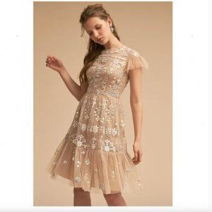 BHLDN Tristan Mini Tulle Dress Nude Geometric Mirror Embellishment